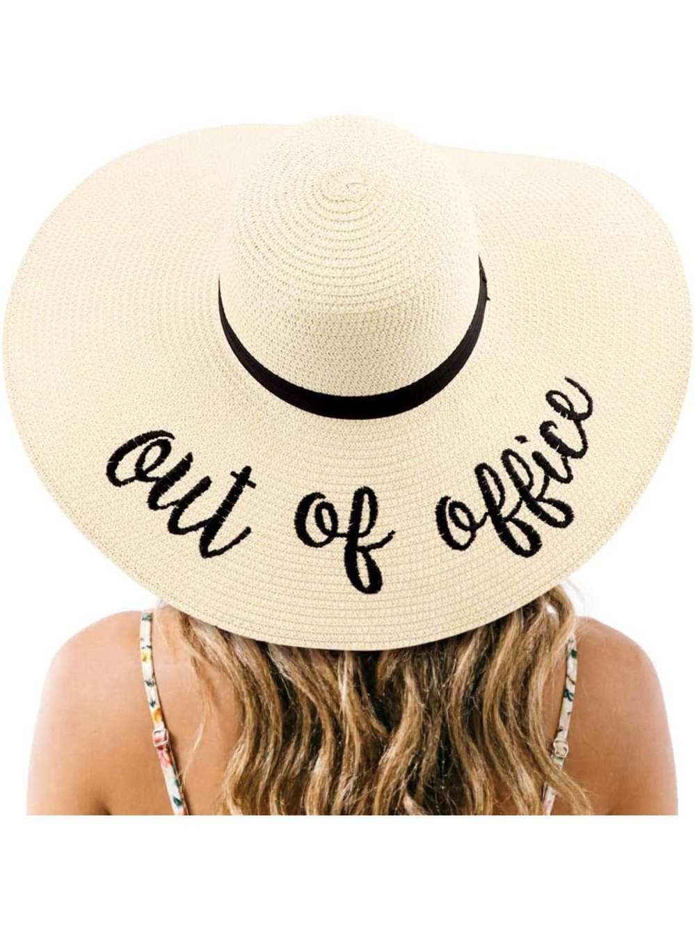 Women's Beige Wide Brim Big Straw Floppy Foldable Roll up Embroidered Beach Hat
